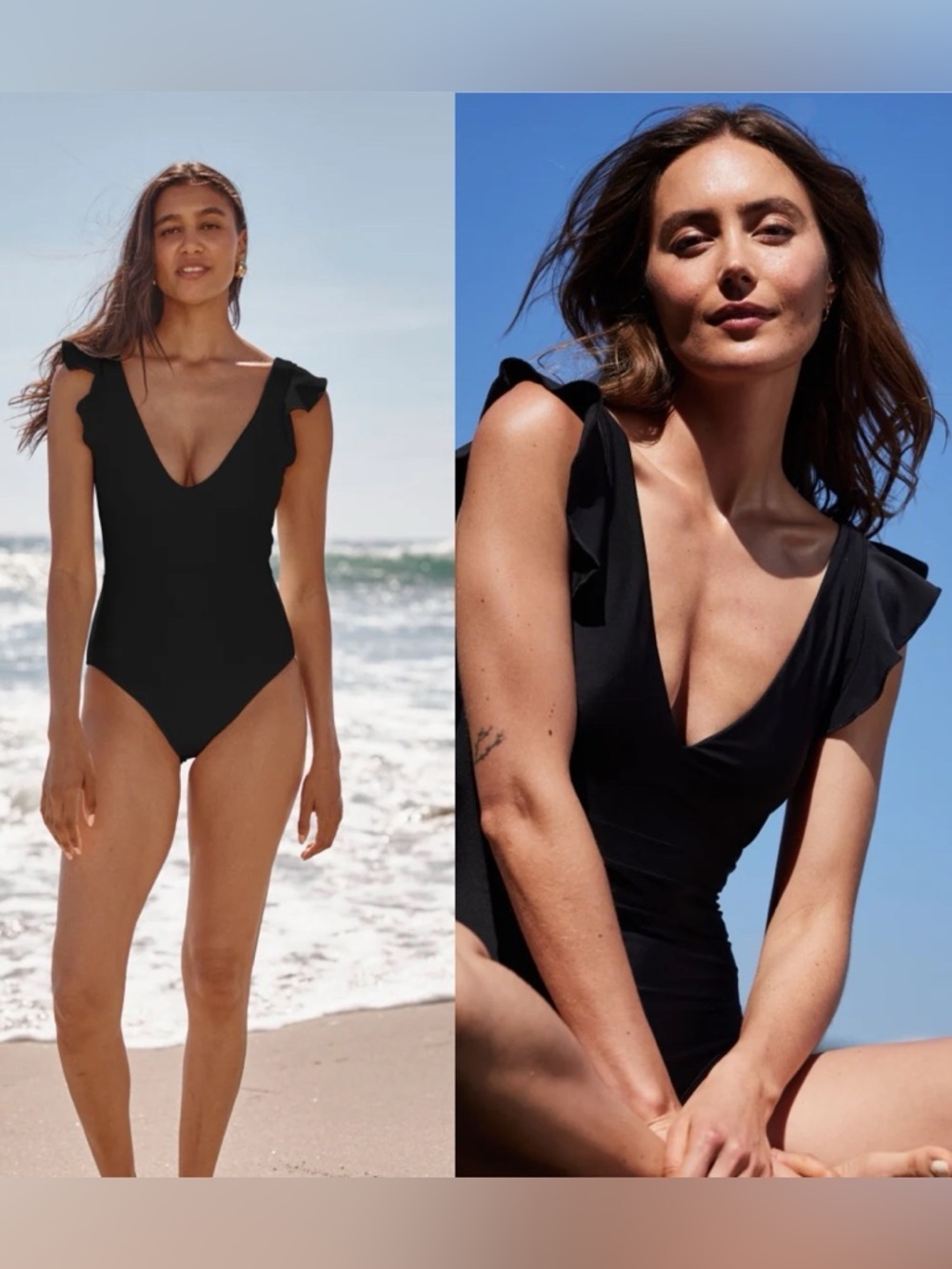 summersalt Black Ruffle Shoulder One-Piece